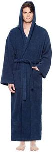 Arus Men's Classic Hooded Bathrobe Turkish Cotton Terry Cloth Robe (L/XL,N.Blue)