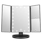 WEILY Vanity Makeup Mirror,1x/2x/3x Tri-Fold Makeup Mirror with 21 LED Lights and Adjustable Touch Screen Lighted Mirror Dressing Mirrors, gift for women (Black)