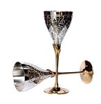 StonKraft Engraved Copper Plated Brass Wine Goblet Champagne Flutes Coupes Glasses Set of Two - Ideal for Moscow Mule Too (Thick)