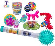 Toysmith Sensory Bundle – Cosmic Ray Wand, Jumbo Suction Ball, Flashing Orbit Ball, Balloon Dogs, Mix-Ins Slime, Squeezy Frog, and Colorful Crawlies – Fun Sensory Play for Kids Ages 3+