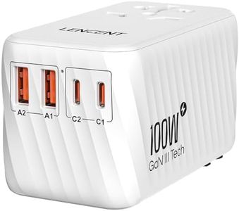 LENCENT Universal Travel Adapter, 100W GaN International Fast Charger with 2 PD3.0 Type C+2 QC USB A, Worldwide Power Adaptor for Phones,Laptops, All in One Travel Adaptor for EU/USA/UK/AU, White