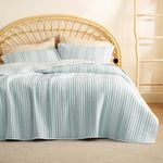 Bedsure Striped Quilt Set Queen - Reversible Aqua Quilt Bedding Set, 3 Pieces Lightweight Bedspread, Soft Microfiber Coverlet Set with 2 Pillow Shams for All Seasons (90"x96")