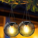 Solar Lanterns Outdoor, Ortiny Upgraded Solar Lights Outdoor Waterproof Metal Decorative Hanging Lanterns Christmas Halloween Lights for Yard Garden Patio Pathway Tree,2 Pack