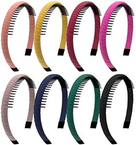 Duufin Pack of 8 Hair Band with Comb, Teeth Headband, Plastic Comb Hair Band, Plastic Headband, Teeth Comb, Headband with Teeth, Satin Headband for Women and Girls