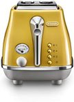 De'Longhi Icona Capitals 2 Slice Toaster CTOC2003.Y, Reheat, Cancel and Defrost Functions, 6 Browning Levels, Removable Crumb Tray, 900W, Yellow