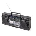 Roxel Camden Retro Cassette CD Player Boombox with DAB/FM Radio, Portable with D Batteries, BT 5.3, USB/TF/SD Playback, Mains Power, Headphone Jack, Vintage Design (Black)