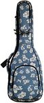 Music First Original Design 0.6" (15mm) Thick Padded Hawaii Style “Blue and White Plumeria” Canvas Baritone Ukulele Case, Ukulele Bag (30"~31").