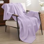 PHF 100% Cotton Waffle Weave Throw Blanket 50" x 60"-Lightweight Washed Soft Breathable Blanket for Adults and Kids-Great Blanket Layer for Couch Bed Sofa-Elegant Home Decoration- Taro Purple