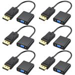 Topcloud DisplayPort (DP) to VGA Adapter, DP to VGA Converter Male to Female Gold-Plated Cord for PC, Laptops, Displays, Monitors, Projectors and More (6 pack)