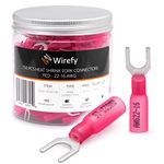 Wirefy 150 PCS Heat Shrink Fork Connectors #10 - Marine Grade Fork Terminals - Spade Fork Wire Connectors - Red 22-16 Gauge