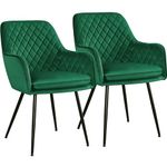 Yaheetech Set of 2 Velvet Dining Chairs Modern Tufted Kitchen Chairs Soft Cushioned Armchairs with Metal Legs for Counter Lounge/Living Room/Kitchen, Green