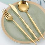BonZeaL Mirror Finish 410 Stainless Steel 18 Pieces Flatware Gold Cutlery Set for 6 Dining Table Cutlery Set for Hotel Restaurant Cafe Gift for Diwali Celebration Diwali Gift Items