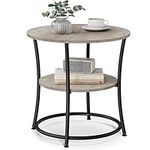 VASAGLE Side Table, Round End Table with 2 Shelves, Industrial, Vintage, Shabby Chic, Greige ULET56BG