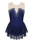 CHICTRY Big Junior Girls' Sleeveless Figure Skating Dress Sparkly Rhinestone Gymnastics Leotard Dancewear Costume Sr01 Navy Blue 15-16 Years