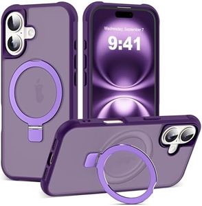 SKYLMW Compatible with iPhone 16 Case with Invisible Magnetic O-Ring Stand Military-Grade Translucent Case for iPhone 16 6.1" [Compatible with Mag-Safe][Great Grip Feeling], Purple