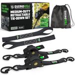 Rhino USA Retractable Ratchet Straps (2-Pack) - 2.5cm x 3m (540kg Break Strength) - Heavy Duty Auto Self-Retracting Tie Down Straps for Truck, Cargo Trailer, Motorcycle, Bike & More - Black