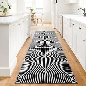 Tiffasea Kitchen Rugs 2.6'x8', Machine Washable Rug Runner Large Laundry Room Rug Extra Long Hallway Rug Cotton Woven Black and White Outdoor Carpet Runner for Entryway Doorway Bedroom