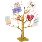 Money Holder Tree Present Card Holder, LED Birch Twig Tree Lights Tabletop, Display Tree with 12 Clear Clips for Christmas, Memo, Present Card, Photo, Wedding (Gold, Warm White, Vivid Style)