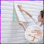 Wolpin 3D White Brick Wallpaper for Wall PE Foam Wall Stickers Self Adhesive DIY Wall Decor (70 x 77cm, Appx. 5.8Sq Feet)