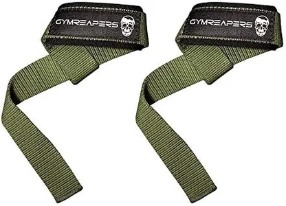 Gymreapers Lifting Wrist Straps for Weightlifting, Bodybuilding, Powerlifting, Strength Training, Deadlifts - Padded Neoprene with 18 inch Cotton, Military Green