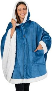 PAVILIA Sherpa Fleece Wearable Blanket for Adult Women, Cozy Plush Blanket Poncho Cape with Hood, Super Soft Shawl, Angel Wrap Throw for Office, Turquoise Sea Blue