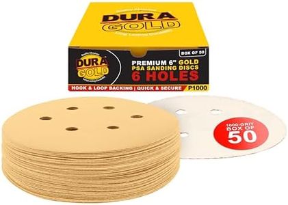 Dura-Gold Premium 1000 Grit 6" Gold Sandpaper Discs, 6 Hole Pattern Dustless, Box of 50 - Hook & Loop Backing for DA Sander, Detailing Finishing Color Sanding Automotive Paint, Woodworking Wood, Metal