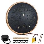 MeloBeat Steel Tongue Drum - 12 Inch 15 Notes Tongue Drum - Hand Pan Drums with Music Book, Handpan Drums Mallets and Carry Bag, D Major (Black)
