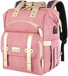 Jiefeike Diaper Bag Backpack, Pink Baby Girls Diaper Bag for Mom, Travel Baby Bags Backpack for Women, Insulated Pockets Portable toddler diaper bag with USB Charging Port, RFID Anti-Theft Pocket