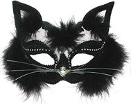 Bristol Novelty Transparent Cat Eye Mask on Headband, PET, Polyester, Acrylic Stone, Feather, Steel Sheet, Black, One Size