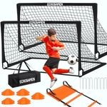 Kids Soccer Goals for Backyard, 2 of 6 x 4 ft Kids Soccer Goal Set Soccer Net with 10 Soccer Cones, Agility Ladder & Carry Bag, Portable Soccer Training Equipment, Suitable Soccer Goal for Kids 1-15