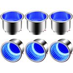 6 Pcs LED Cup Holder Marine Cup Drink Holder Stainless Steel Cup Holders Insert with Drain for Boat Yacht Car Camper Truck RV, Blue Lights