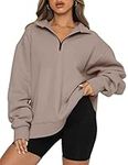 JJAI Women’s Half Zip Sweatshirt Oversized Long Sleeves Sweater Drop Shoulder Quarter Zipper Lapel Collar Pullover… Coffee