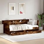 vidaXL Smoked Oak Daybed with Drawers - Engineered Wood, Sofa and Double Bed Combo, 193x101.5x73 cm with Storage for Bedroom, Living Room
