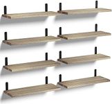 Boswillon Floating Shelves Set of 8, Rustic Wood Shelves for Wall Decor, Wall Mounted Shelves, Hanging Shelves for Wall Storage, Wall Shelves for Bedroom, Bathroom, Living Room - Carbonized Black