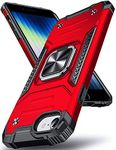 DASFOND Designed for iPhone SE 2022/SE 2020 Case iPhone 8/7/6/6s, Military Grade Shockproof Protective Phone Case Cover with Enhanced Metal Ring Kickstand [Support Magnet Mount], Red