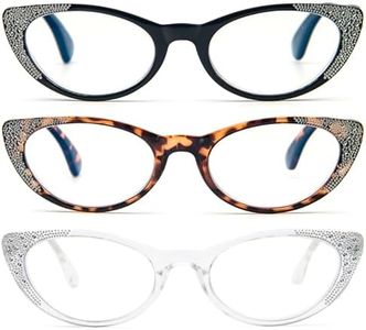 KoKoBin Confezione da 3 Occhiali da lettura da donna a occhio di gatto, computer alla moda blu luce che blocca la lettura occhiali telaio Comfort cerniera a molla (Confezione da 3, 2.5)