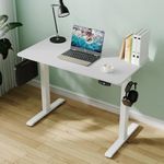 Ufurniture Standing Desk, Electric Height Adjustable Ergonomic Sit Stand Desks with 2 Hooks and Cable Management,Whole Piece Desktop, 100 x 55 cm, White Frame + White Desktop