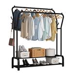 UDEAR Garment Rack Freestanding Hanger Double Rods Multi-functional Bedroom Clothing Rack, Double layer ，4 Hooks，Black