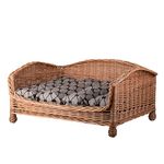 e-wicker24 Wicker Dog Bed Raised Dog Beds with Soft Pillow Calming Dog Bed Comfortable Puppy Bed Luxury Dog Sofa Pet Bed Cosy Bed for Dog Natural Woven Dog Beds