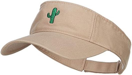 e4Hats.com Mini Cactus Embroidered Cotton Washed Visor - Khaki OSFM