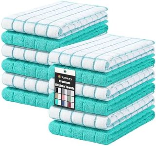 Homaxy Premium Cotton Kitchen Towels 16"x 28", Large Natural Ring Spun 390 GSM Dish Towels, Super Absorbent Terry Kitchen Hand Towels, Soft Tea Towels with Hanging Loop, Aqua Check Design, 12 Pack