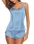 Ekouaer Satin Pjs for Women Low Back Pajamas Silky Sleeveless Soft Sleepwear Lingerie Baby Blue