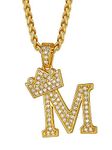 Capital Letter M Necklace Women Men CZ Alphabet Pendant with Chain 22'' Hip Hop hippie Ice Out Fashion Jewelry Gift For Boyfriend Girlfriend