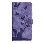 SUPWALL Wallet Case Compatible with iPhone 8 Plus|7 Plus|6 Plus | Cat Butterfly Embossed Leather Flip Case with Card Slots Kickstand Phone Cover | Magnetic Shockproof Case | Purple