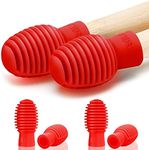 4 Pieces Drum Mute Drum Dampener Silicone Drumstick Silent Practice Tips Percussion Accessory Mute Replacement Musical Instruments Accessory (Red,Grid)