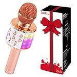 Fede Karaoke Microphone, Wireless Bluetooth Microphone for Kids Singing, Karaoke Mic Speaker Machine with LED Lights, Gifts Toys for 3 4 5 6 7 8 9 10 11 12 Year Old Girls and Boys Rosegold