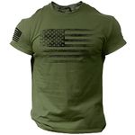 Rogue Style Distressed American Flag Men T Shirt – USA, Army Green, X-Large