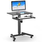 BONTEC 65 × 45cm Two-Tier Mobile Computer Workstation with 4 Rolling Castors, Laptop Stand on Wheels, Height Adjustable Standing Desk, Side Table for Living Room, Bedroom, Medical