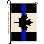 Black Canadian Thin Blue Line Garden Flag,12x18 in Heavy Duty Canada Honoring Law Enforcement & Officer Outdoor Banner for Patio Yard with Double Side