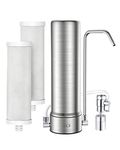 LCF Countertop Water Filter, 5-Stage Stainless Steel Water Filtration System, Reduces Heavy Metals, Bad Taste & 99% Chlorine, 16,000 Gallons Faucet Water Filter, Free 360° Rotary Aerator(2 Filters)